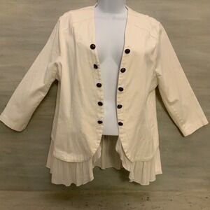 Torrid 97% Cotton White Denim Tiered Ruffle Peplum Blazer Style Jacket 0 NWT